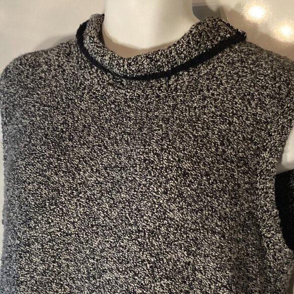 Loft SZ M Black & White cotton wool sleeveless turtleneck sweater tunic layer - Picture 2 of 7
